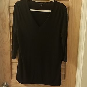 Lands End Black Womans Pullover V Neck Dress Blouse